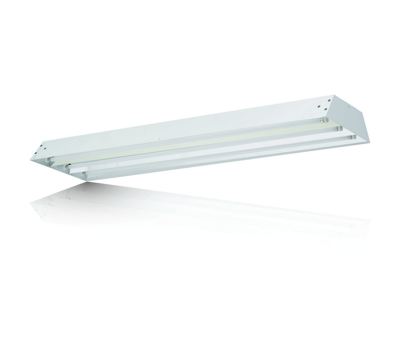 Aisle area light distribution fluorescent High-Bay available with 2 lamps T5 or T8.